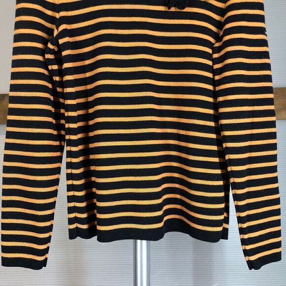 Saint JAMES MADEMOISELLE Wool Blend Orange Black Stripe Sweater Bow Appliques Sz - Picture 6 of 9